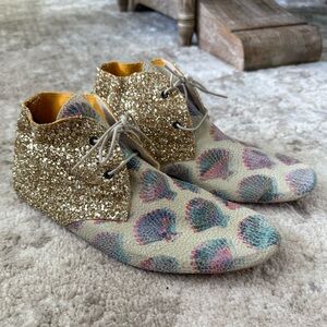 Anniel Gold Glitter and Multicolor Ankle Boots